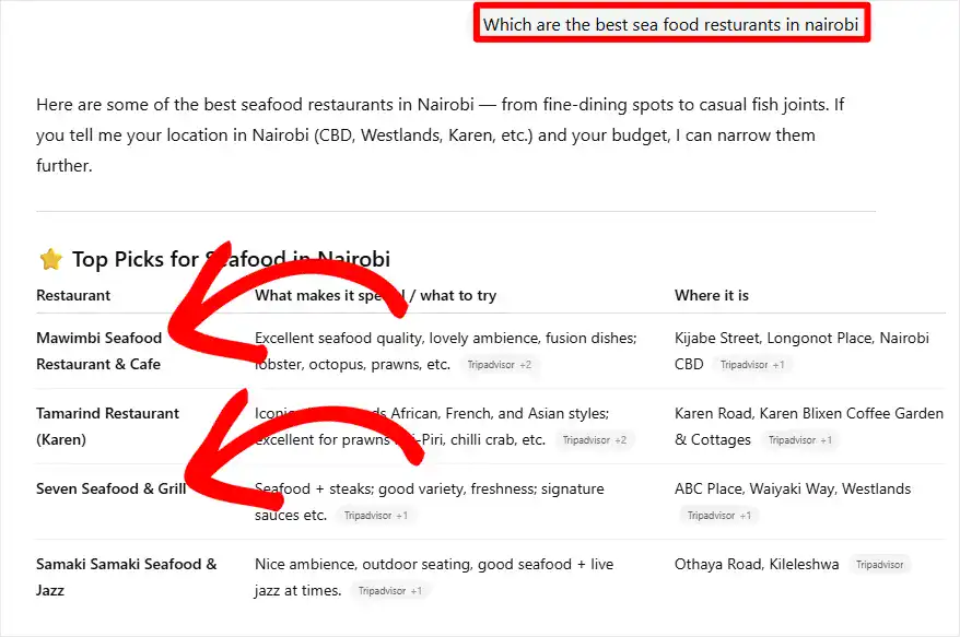 screenshot of chatgpt recommendation in relation to google results » AM Digital KE screenshot of chatgpt recommendation in relation to google results