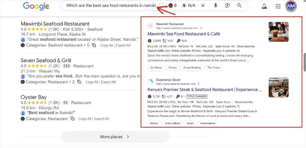 screenshot of search volume in relation to ai search » AM Digital KE screenshot of search volume in relation to ai search
