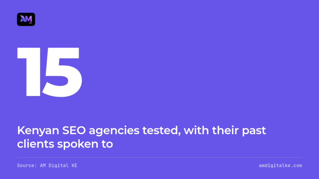 15: Kenyan SEO agencies tested, with their past clients spoken to. Source: AM Digital KE.